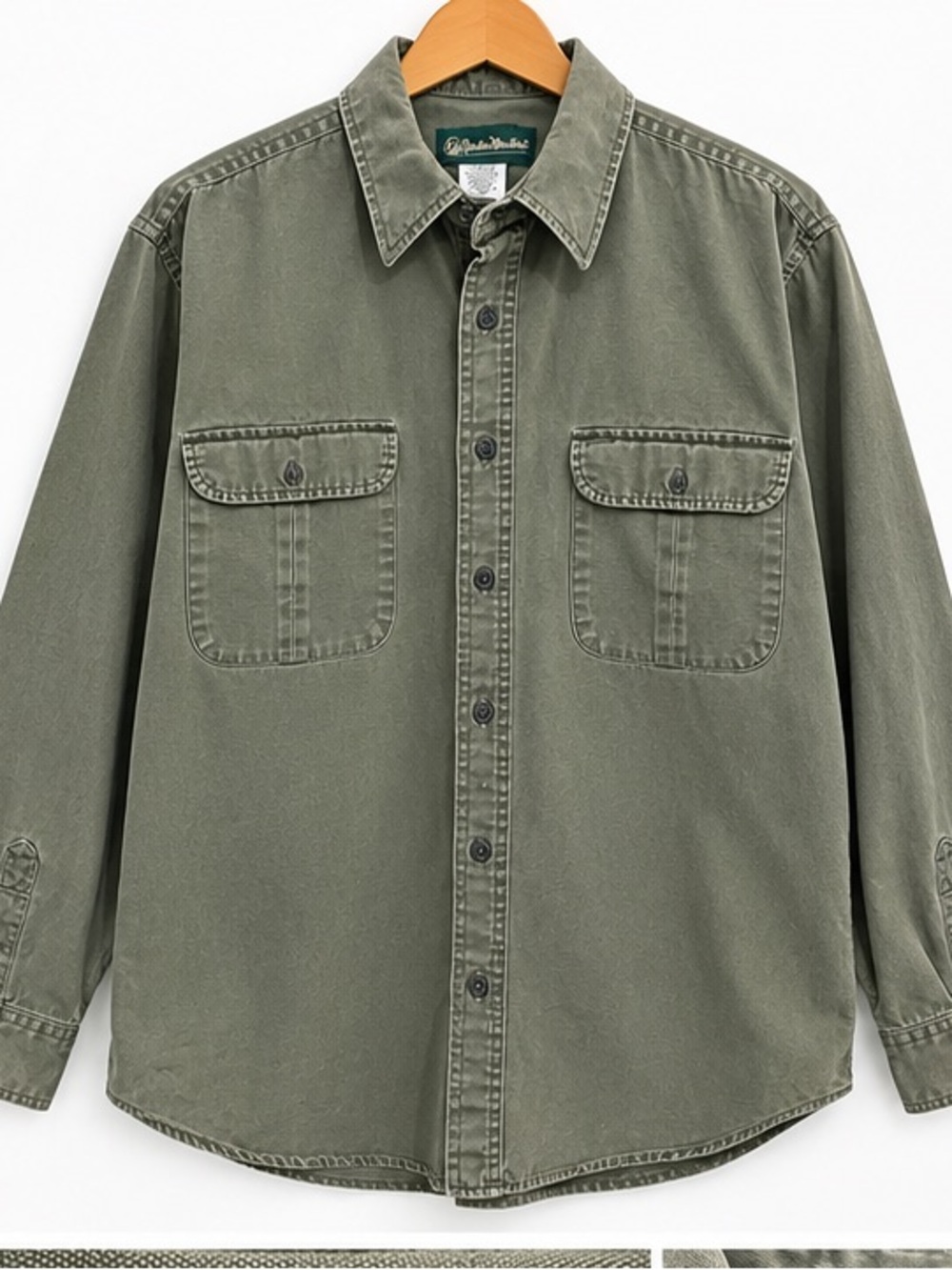 Gander Mountain L Button Down Work Shirt Front Pocket Green Rugged Minimalist